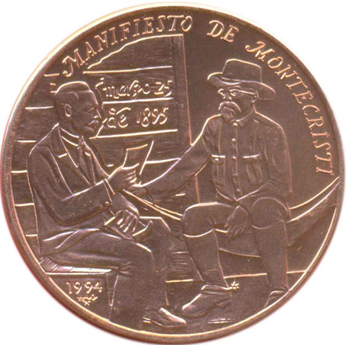 (1994) Монета Куба 1994 год 1 песо &quot;Манифест Монте-Кристи&quot;  Медь  UNC